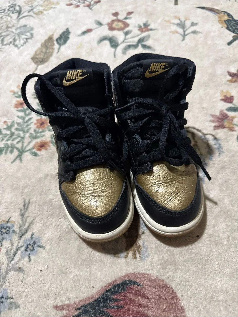 Nike Kids Black and Metallic Gold High-Top Sneakers 9C